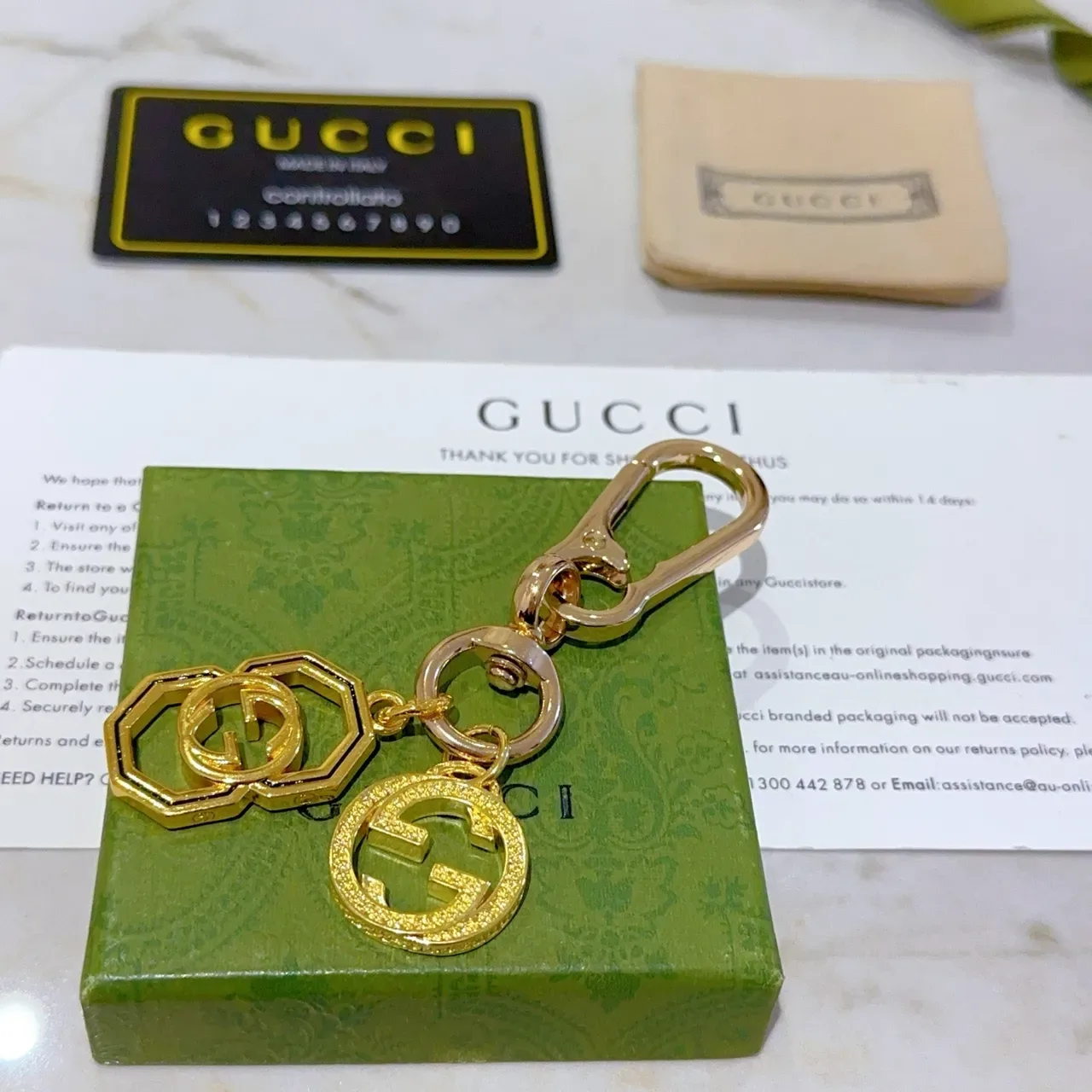 Gucci Double G Gold Green Metal Interlocking Logo Bracelet 3