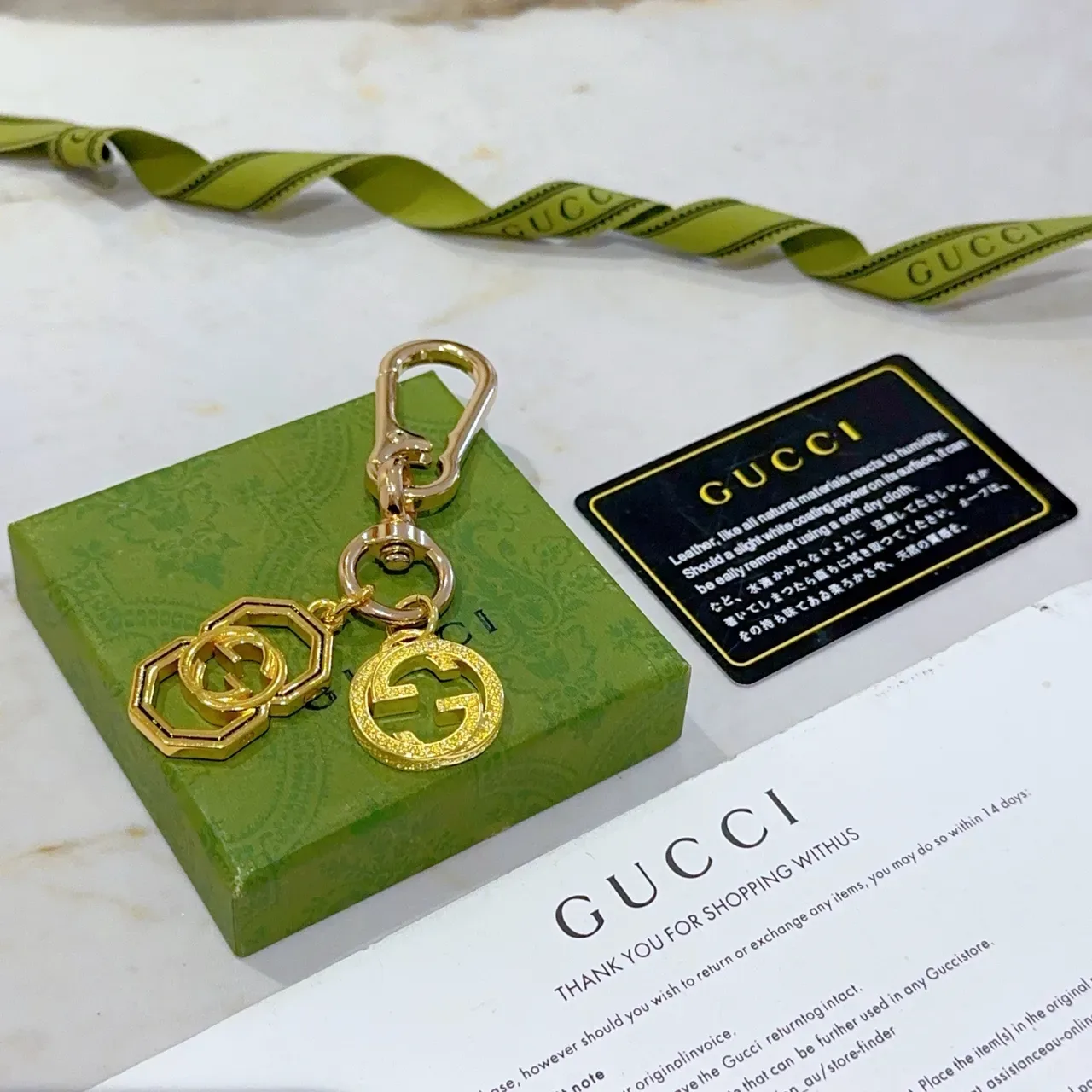 Gucci Double G Gold Green Metal Interlocking Logo Bracelet 4