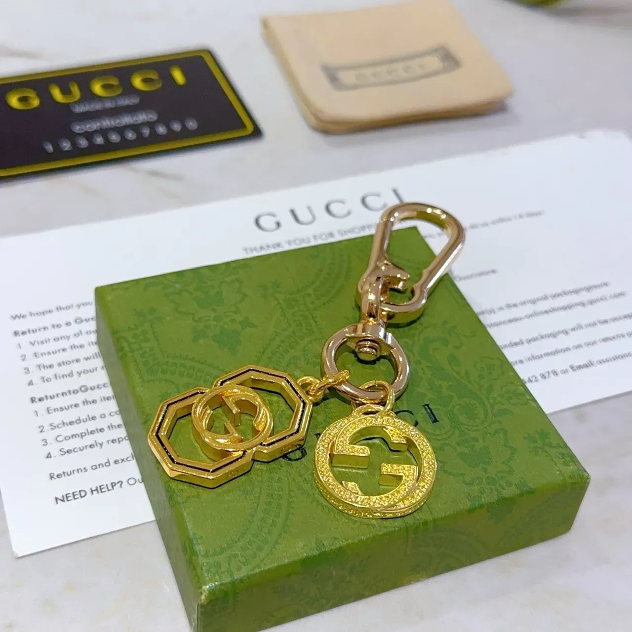 Gucci Double G Gold Green Metal Interlocking Logo Bracelet 5