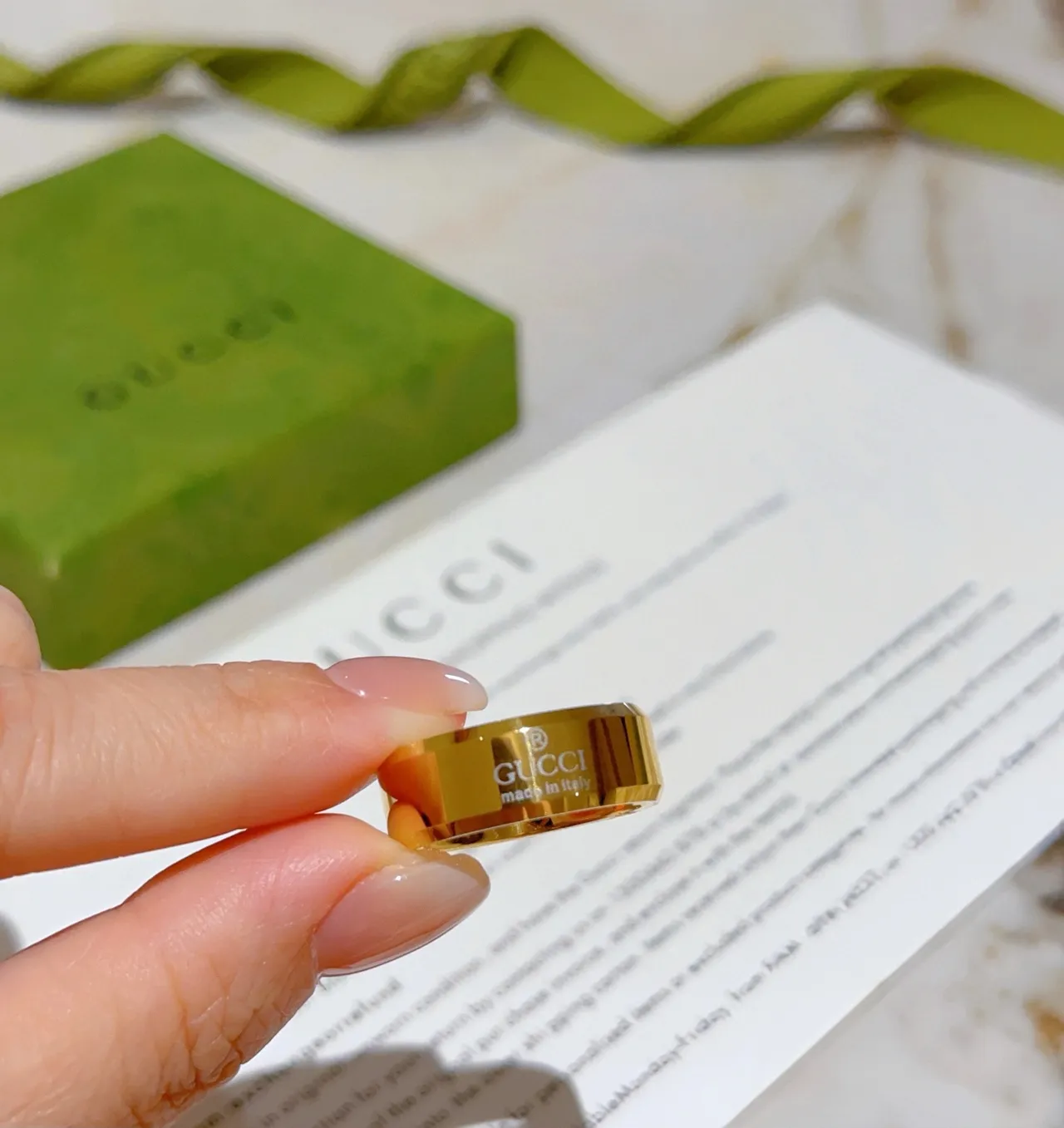 Gucci Engraved Logo Wide Band Gold-Tone Ring 3