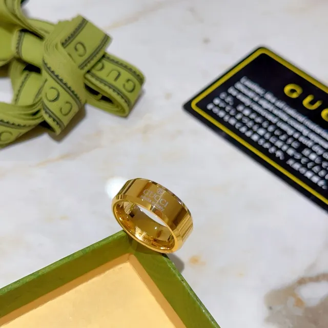 Gucci Engraved Logo Wide Band Gold-Tone Ring 4