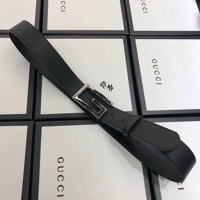 Gucci G-Buckle Black Silver Interlocking Polished Metal Finish Leather Belt 3