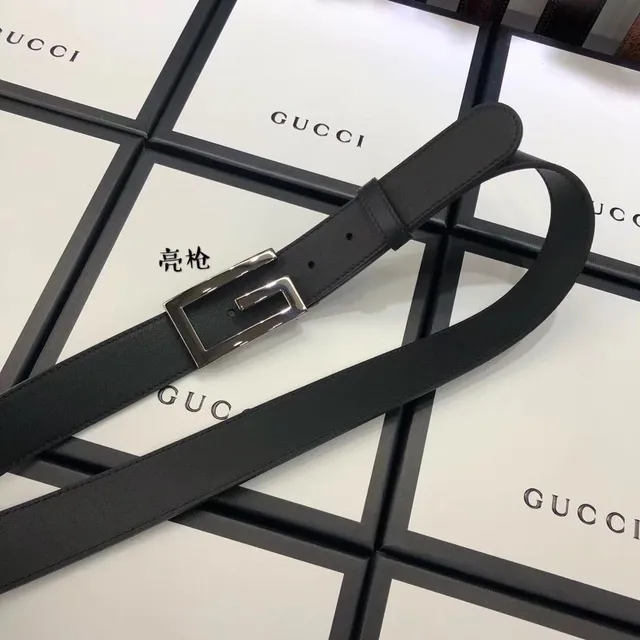 Gucci G-Buckle Black Silver Interlocking Polished Metal Finish Leather Belt 4