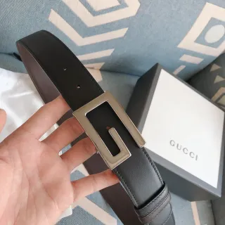 Gucci G-G Buckle Belt Black Brown Smooth Silver-Tone Leather Belt