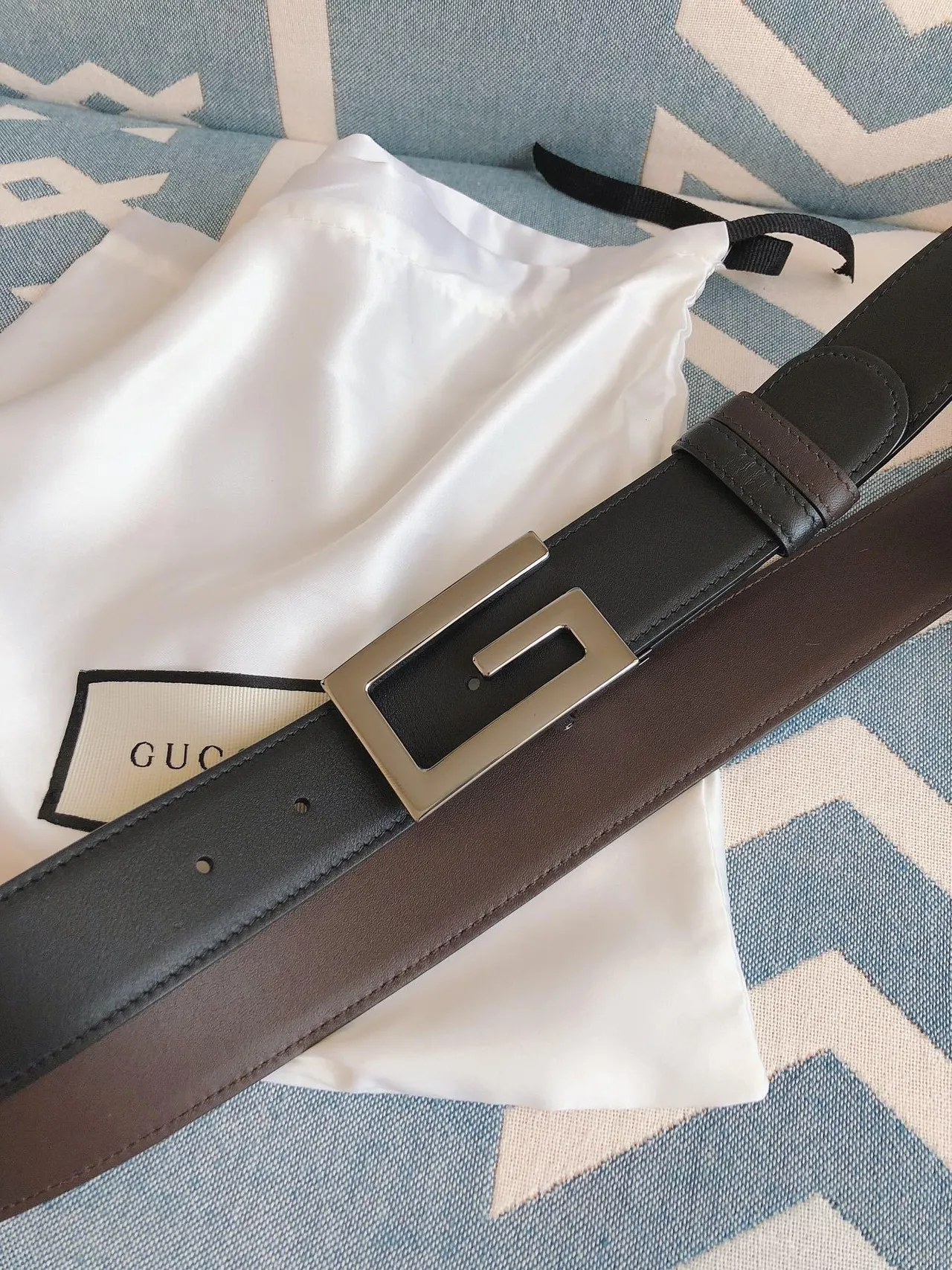 Gucci G-G Buckle Belt Black Brown Smooth Silver-Tone Leather Belt 8