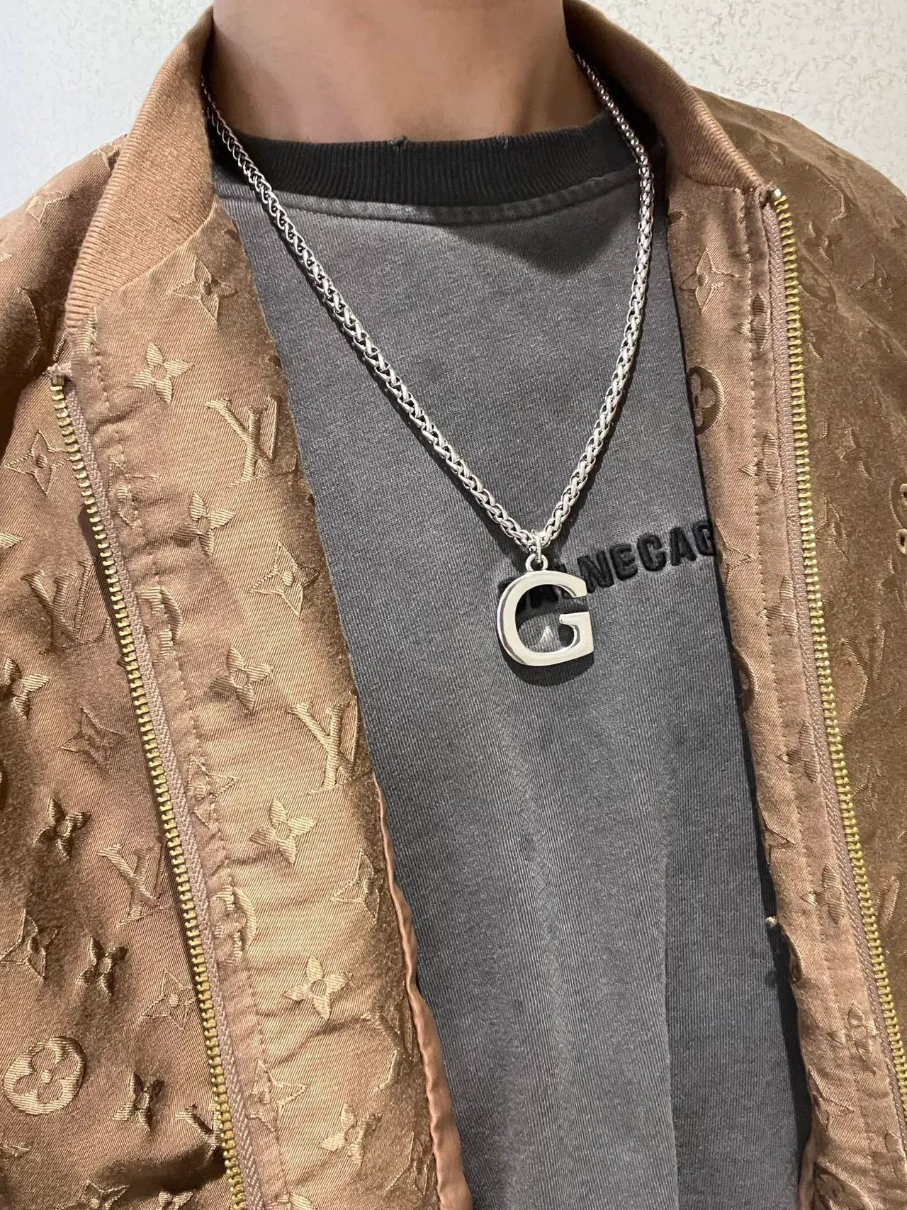 Gucci G-Logo فضي أخضر سلسلة ارتباط القمح المضفرة تعليق مفتوح قلادة 2
