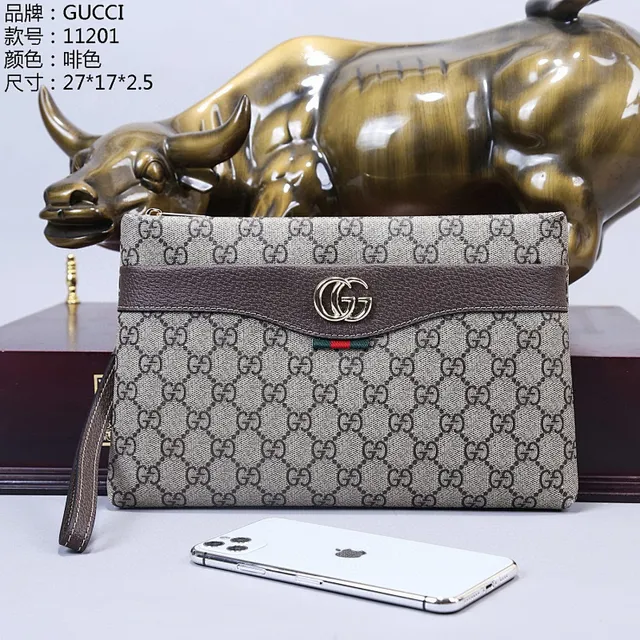 Gucci GG Beige Brown Monogram Canvas Leather-Trimmed Flap Envelope Clutch 2