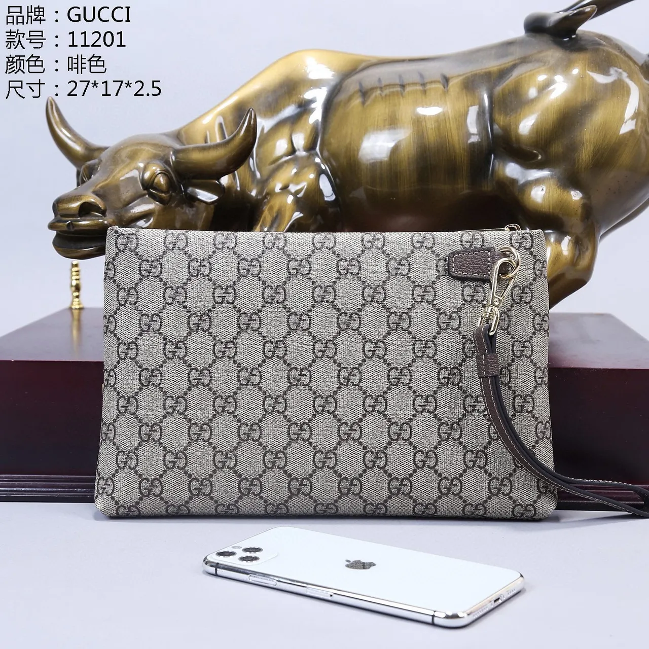 Gucci GG Beige Brown Monogram Canvas Leather-Trimmed Flap Envelope Clutch 4