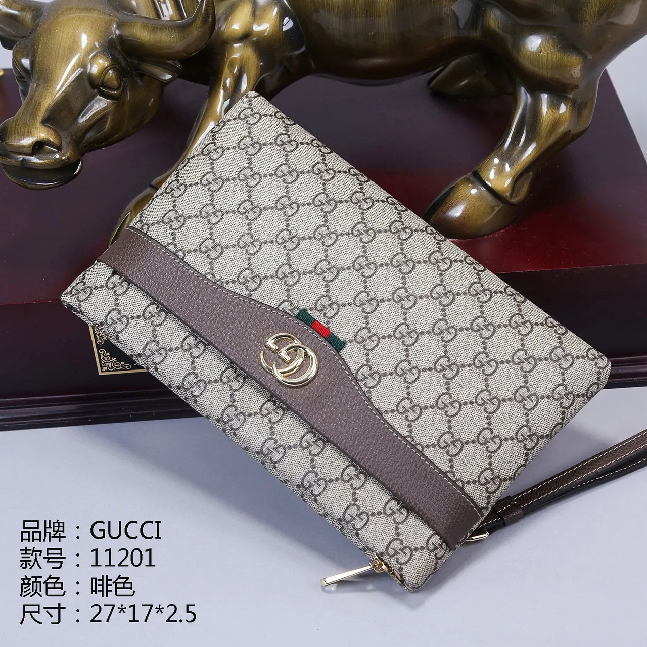 Gucci GG Beige Brown Monogram Canvas Leather-Trimmed Flap Envelope Clutch 6
