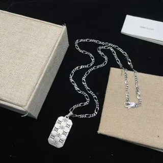 Gucci GG Marmont Bee Motif Silver Dog-Tag Necklace