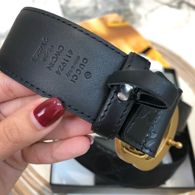Gucci GG Marmont Ceinture en cuir noire et dorée avec boucle Double G 3