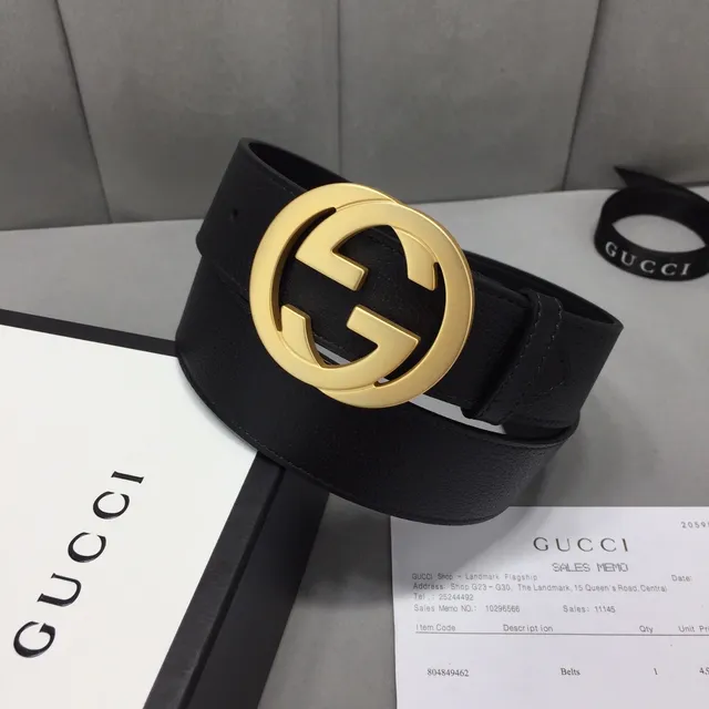 Gucci GG Marmont Ceinture en cuir lisse noir doré boucle Interlocking G Buckle 2
