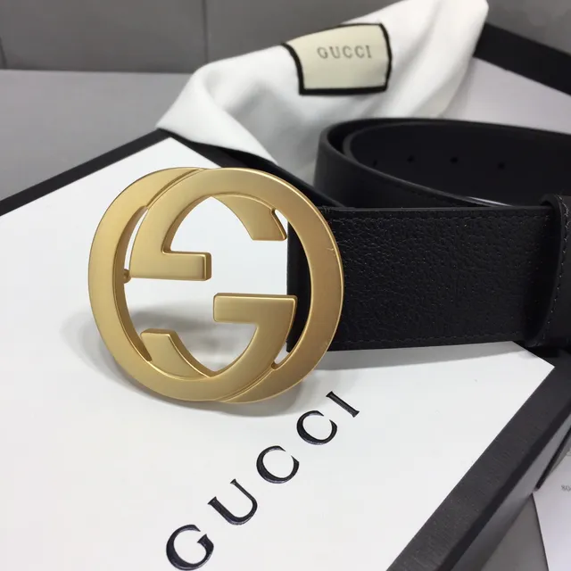 Gucci GG Marmont Ceinture en cuir lisse noir doré boucle Interlocking G Buckle 3