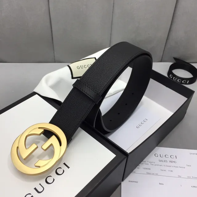 Gucci GG Marmont Ceinture en cuir lisse noir doré boucle Interlocking G Buckle 4