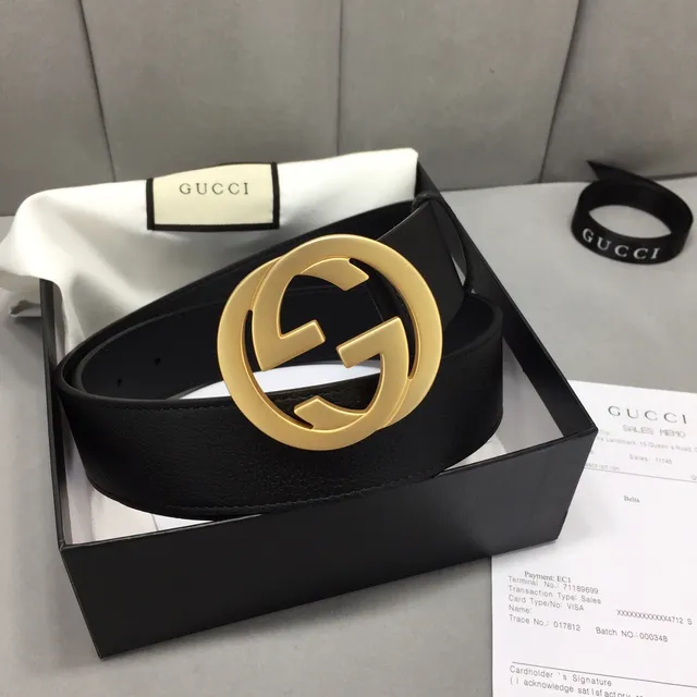 Gucci GG Marmont Ceinture en cuir lisse noir doré boucle Interlocking G Buckle 5