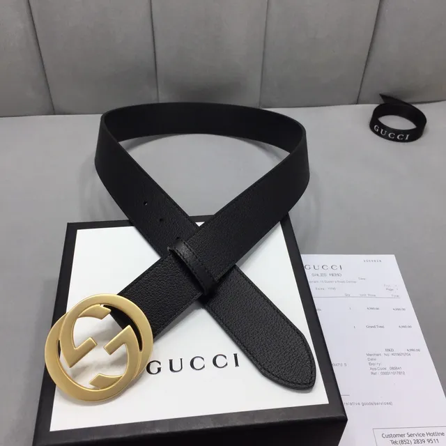 Gucci GG Marmont Ceinture en cuir lisse noir doré boucle Interlocking G Buckle 6