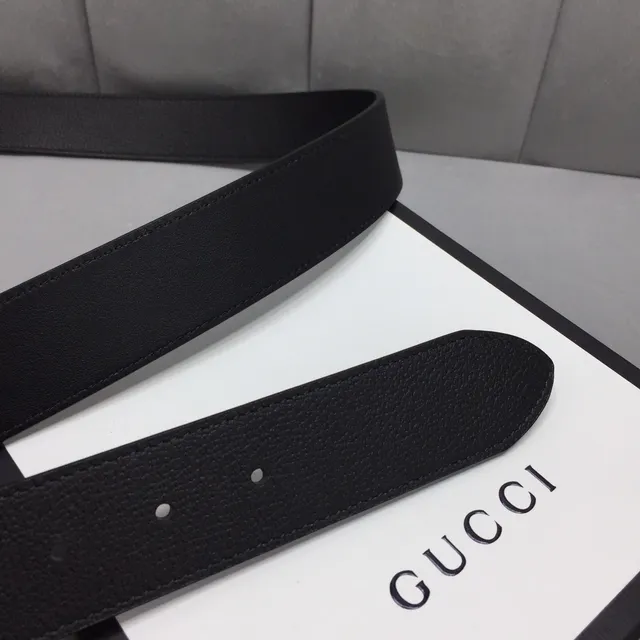 Gucci GG Marmont Ceinture en cuir lisse noir doré boucle Interlocking G Buckle 7