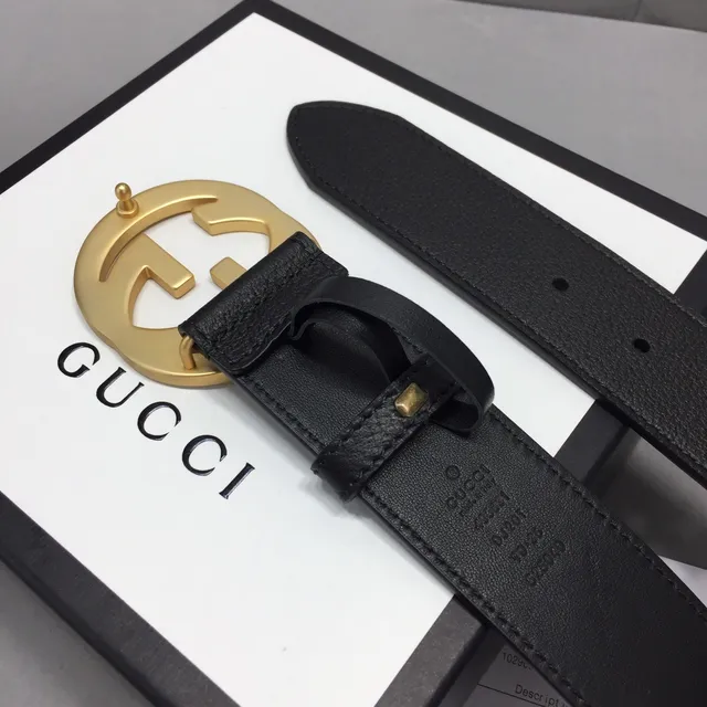 Gucci GG Marmont Ceinture en cuir lisse noir doré boucle Interlocking G Buckle 8