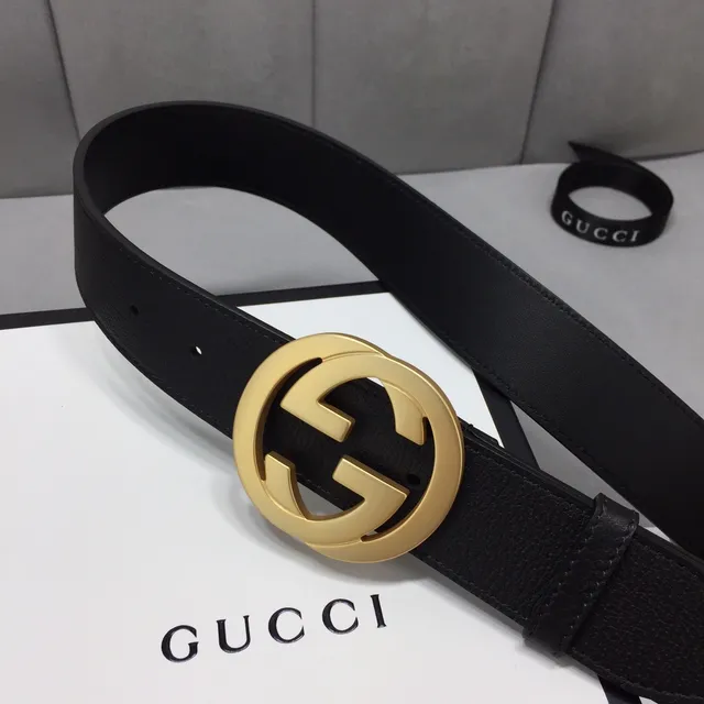 Gucci GG Marmont Ceinture en cuir lisse noir doré boucle Interlocking G Buckle 9