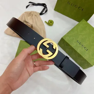 Gucci GG Marmont Black Gold Matte Interlocking G Buckle Leather Belt