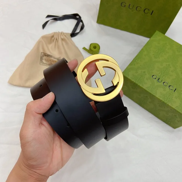 Gucci GG Marmont حزام جلدي أسود ذهبي مطفي مع إبزيم متشابك G 2
