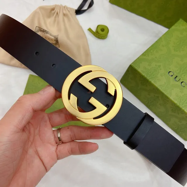 Gucci GG Marmont حزام جلدي أسود ذهبي مطفي مع إبزيم متشابك G 3
