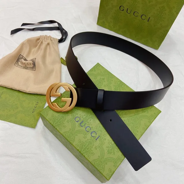 Gucci GG Marmont حزام جلدي أسود ذهبي مطفي مع إبزيم متشابك G 5