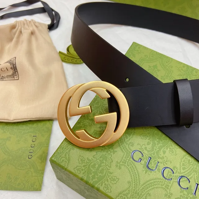 Gucci GG Marmont حزام جلدي أسود ذهبي مطفي مع إبزيم متشابك G 6