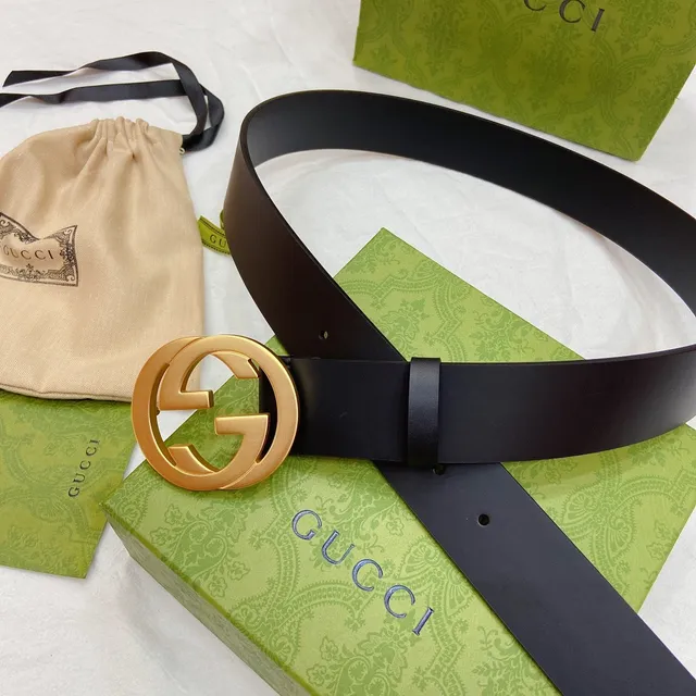 Gucci GG Marmont حزام جلدي أسود ذهبي مطفي مع إبزيم متشابك G 7