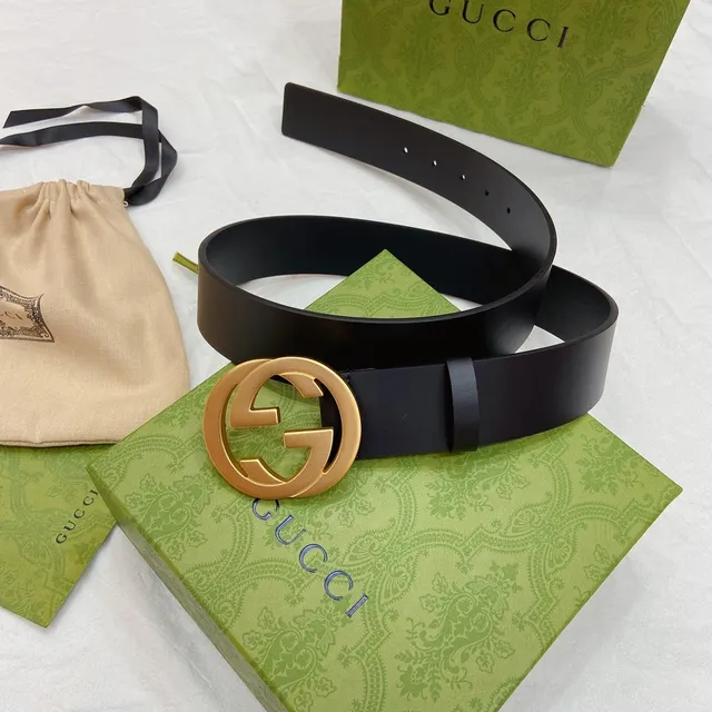 Gucci GG Marmont حزام جلدي أسود ذهبي مطفي مع إبزيم متشابك G 8