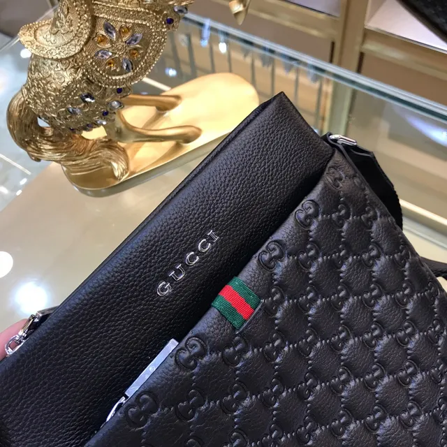 Gucci GG Marmont Black Green Embossed Monogram Leather Web Stripe Accent Messenger Bag 3