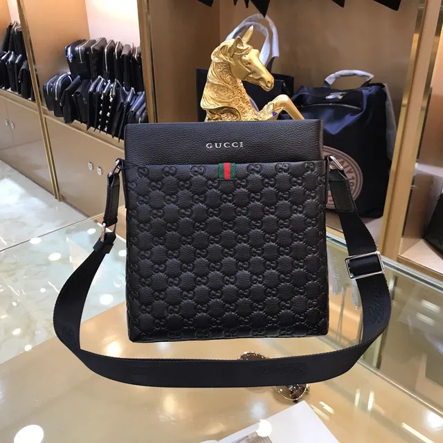 Gucci GG Marmont Black Green Embossed Monogram Leather Web Stripe Accent Messenger Bag 5