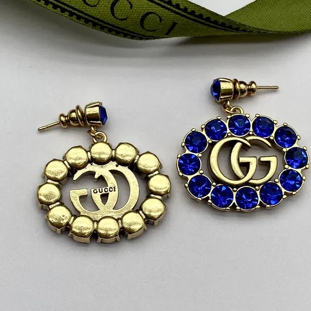 Gucci GG Marmont Blue Crystal Oval Halo Earrings 2