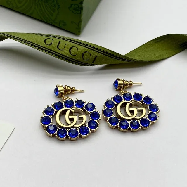 Gucci GG Marmont Blue Crystal Oval Halo Earrings 3