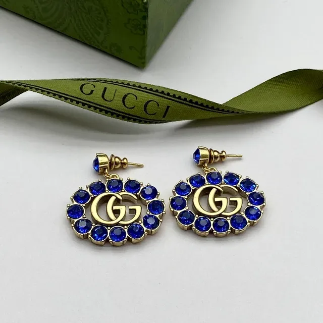 Gucci GG Marmont Blue Crystal Oval Halo Earrings 4