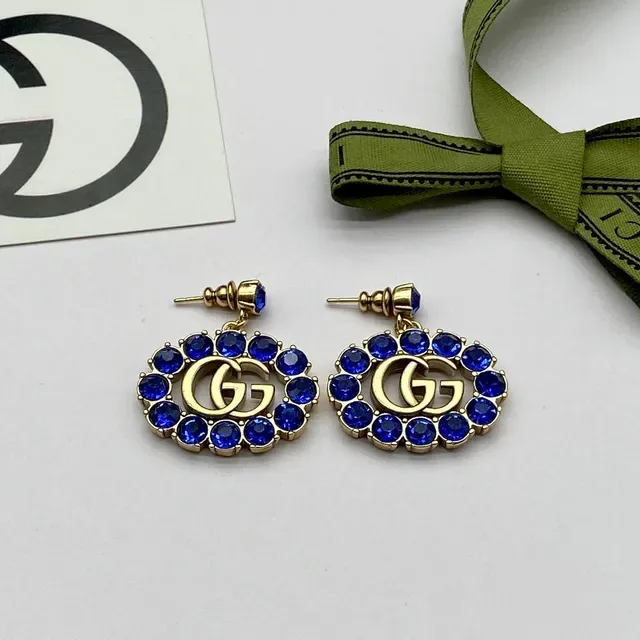 Gucci GG Marmont Blue Crystal Oval Halo Earrings 5