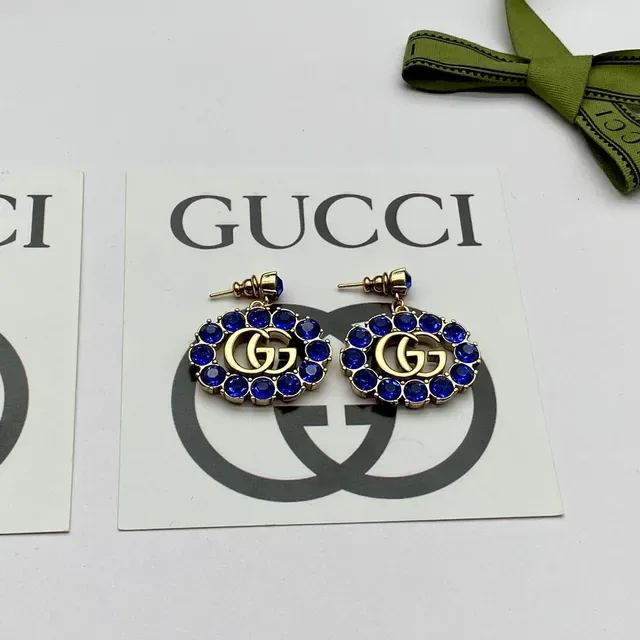 Gucci GG Marmont Blue Crystal Oval Halo Earrings 6