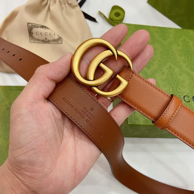 Gucci GG Marmont بني ذهبي بيج ناعم متشابك دوبل ج إبزيم حزام جلد 6
