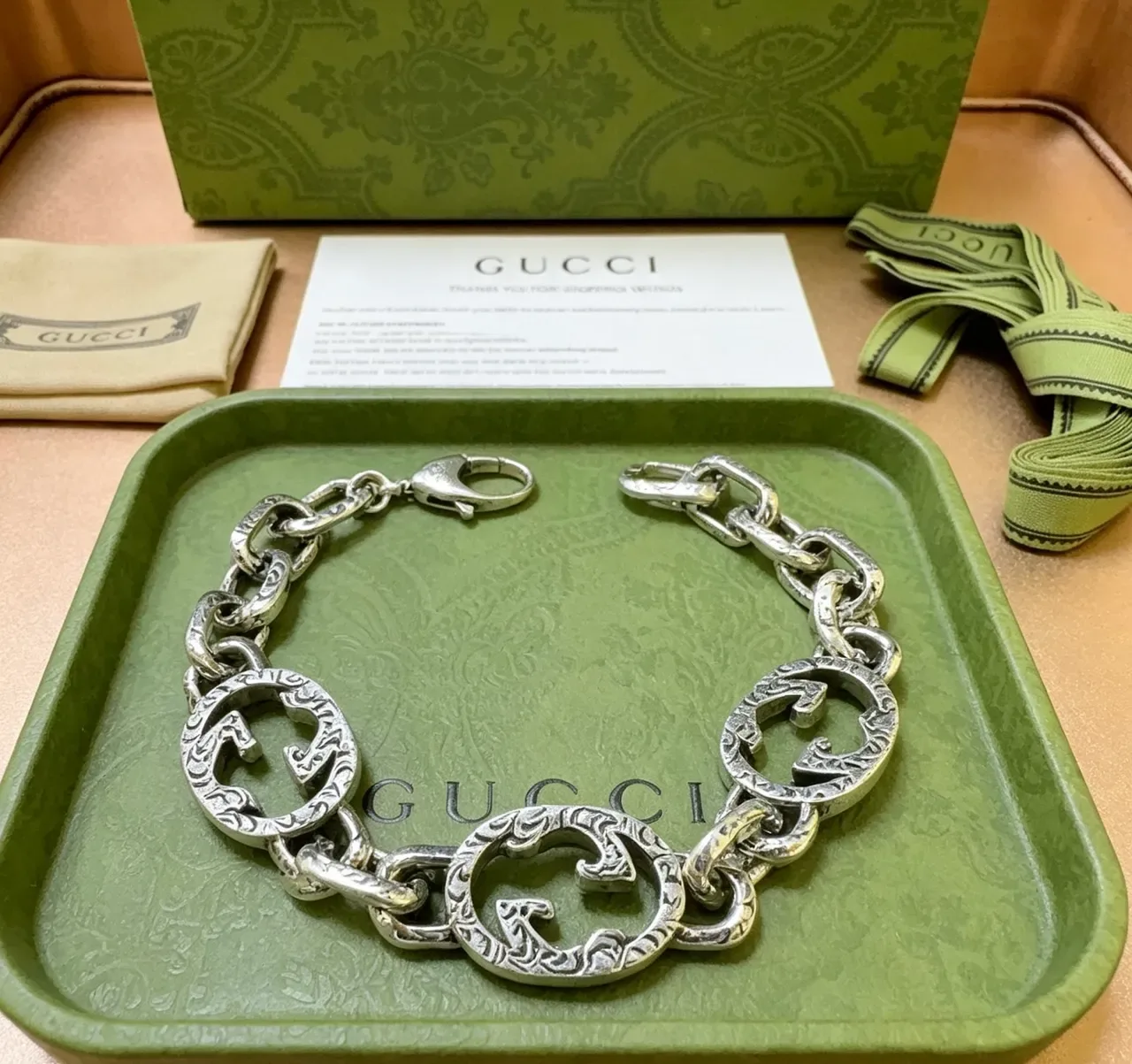 Gucci GG Marmont Pulseira Corrente Ton Prateado Gravada Motivo Double-G 7
