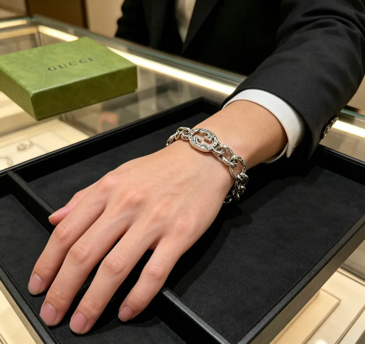 Gucci GG Marmont Pulseira Corrente Ton Prateado Gravada Motivo Double-G 8