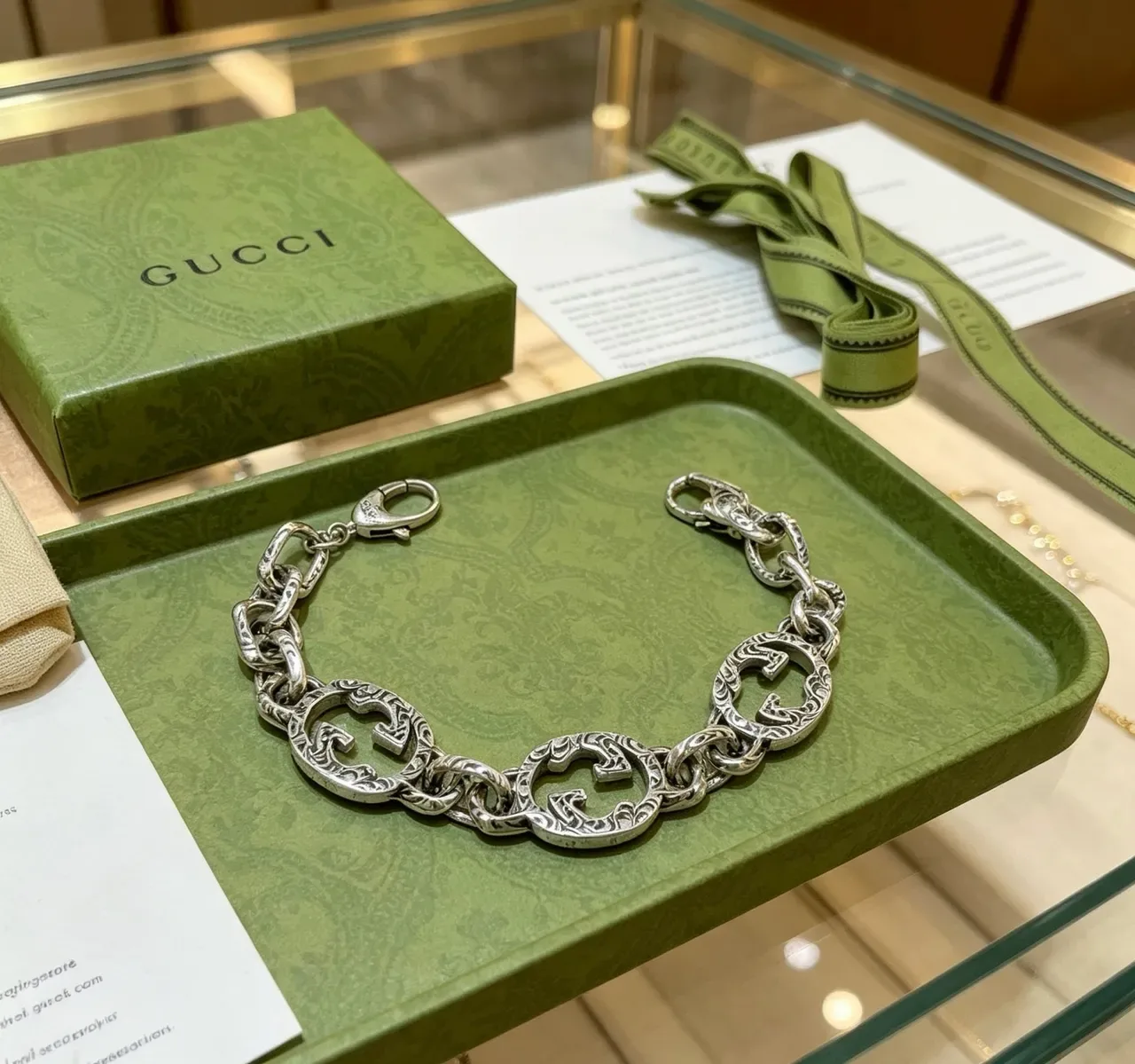 Gucci GG Marmont Pulseira Corrente Ton Prateado Gravada Motivo Double-G 9