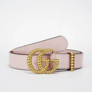 Gucci GG Marmont Coiled Spring Buckle Pink Leather Belt
