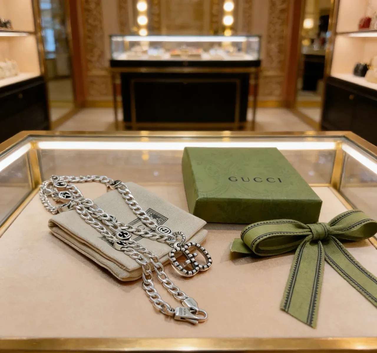 Gucci GG Marmont Crystal-Embellished Silver and Black Necklace 8