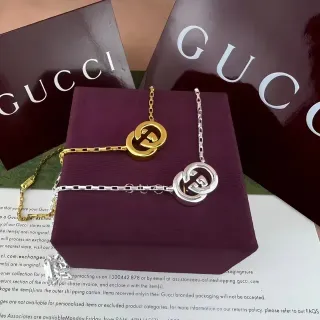 Gucci GG Marmont सोना चांदी Interlocking Double-G पेंडेंट लिंक चेन नेकलेस