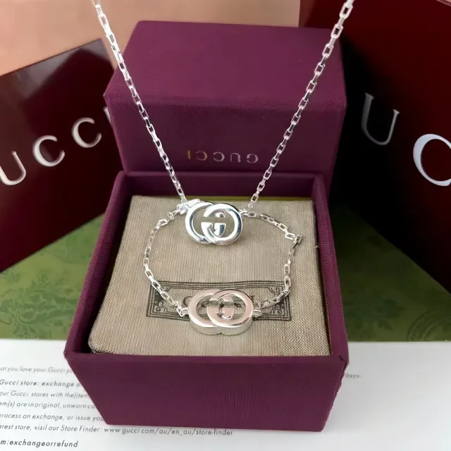 Gucci GG Marmont Or Argent Interlocking Double-G pendentif chaîne 7