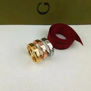 Gucci GG Marmont Gold Silver Stackable Engraved Sunburst Ring