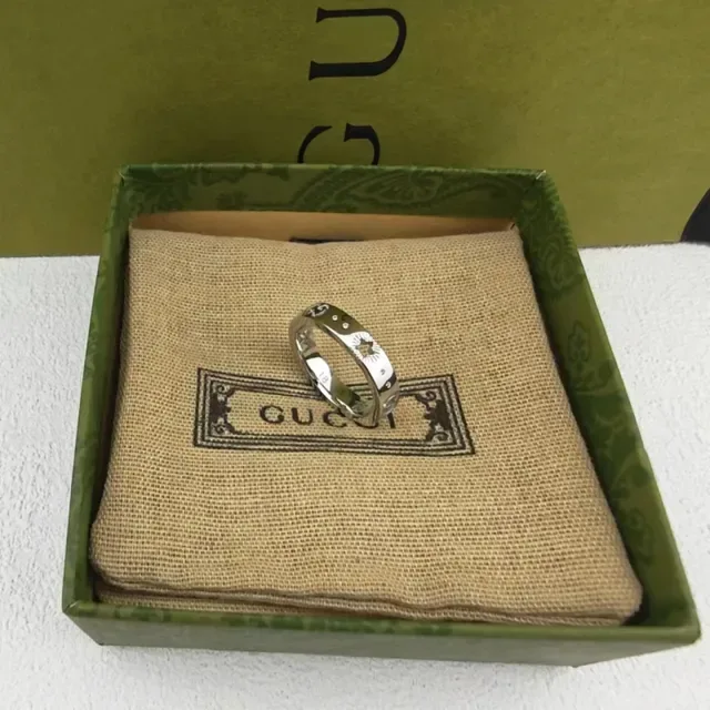 Gucci GG Marmont Gold Silver Stackable Engraved Sunburst Ring 5