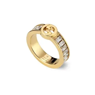 Gucci GG Marmont Gold Transparent Interlocking G Logo Baguette-Cut Stones Ring