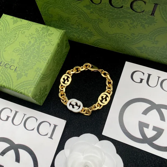 Gucci GG Marmont Gold White Chain Resin Logo Necklace 6