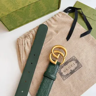 Gucci GG Marmont সবুজ ক্রক-এমবসড চামড়ার বেল্ট